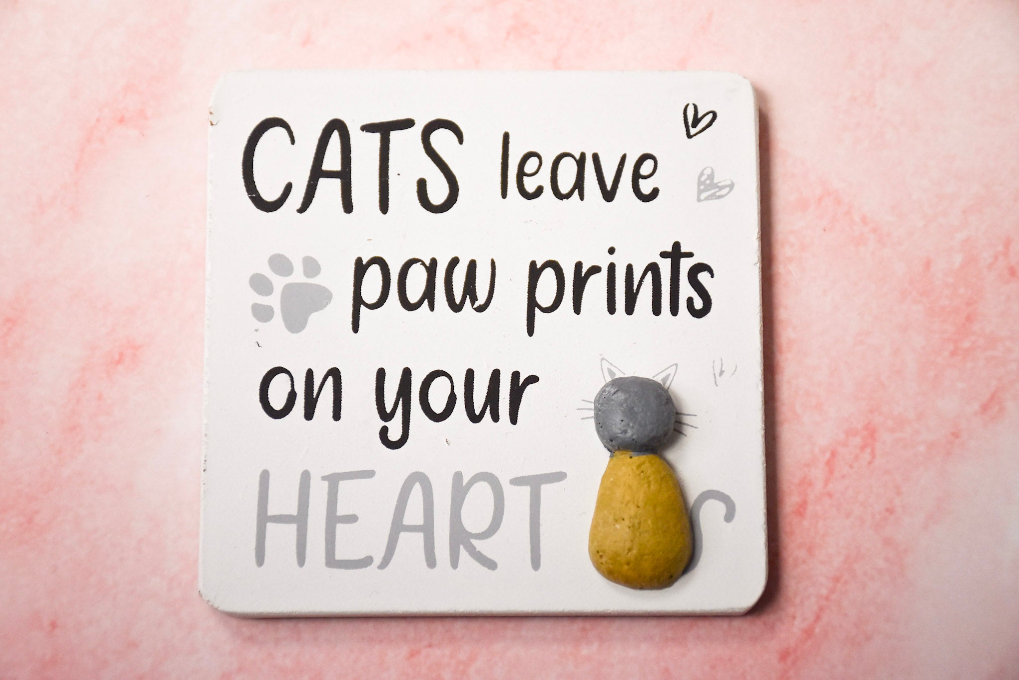 Wooden Pebble Magnet Cat Paw Prints