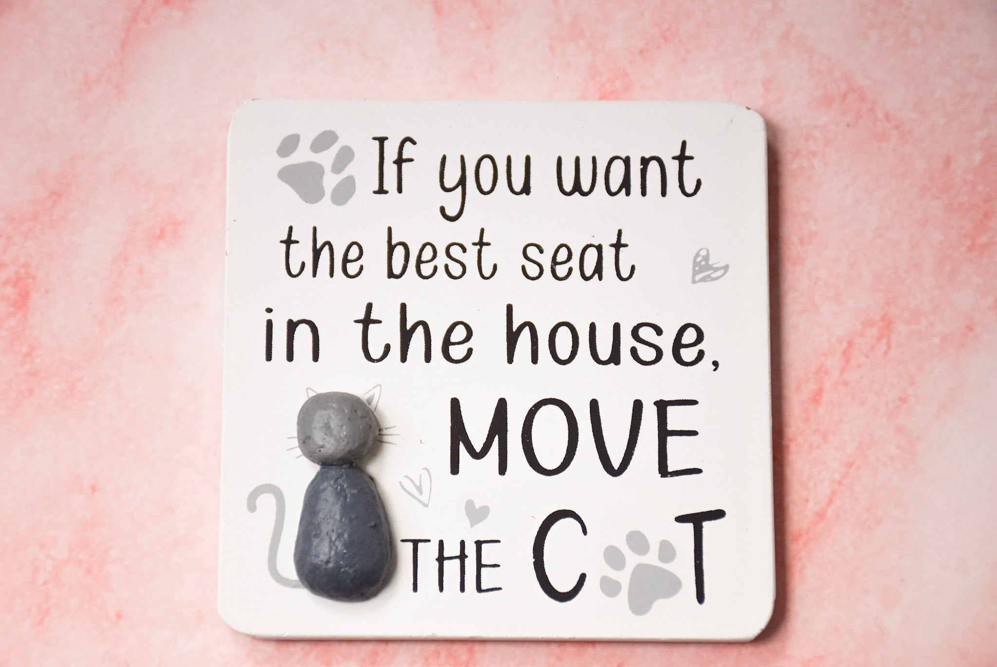 Wooden Pebble Magnet Move The Cat