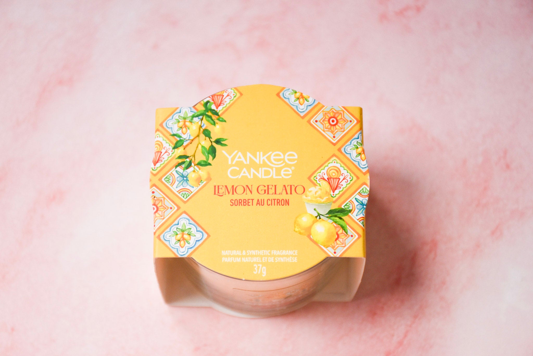 Yankee Candle mini Lemon Gelato scented candle.