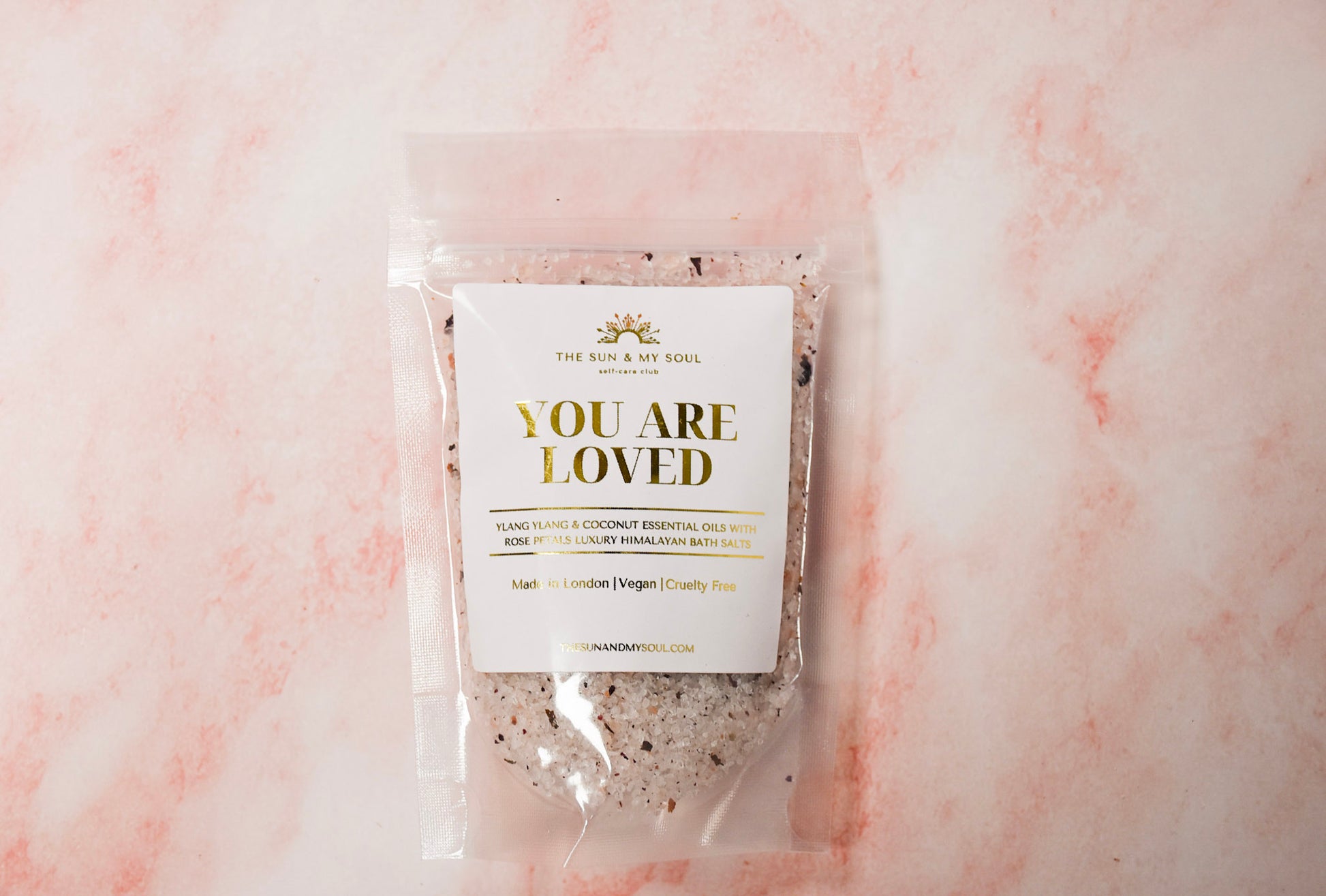 A package of 'You Are Loved' Himalayan bath salts.